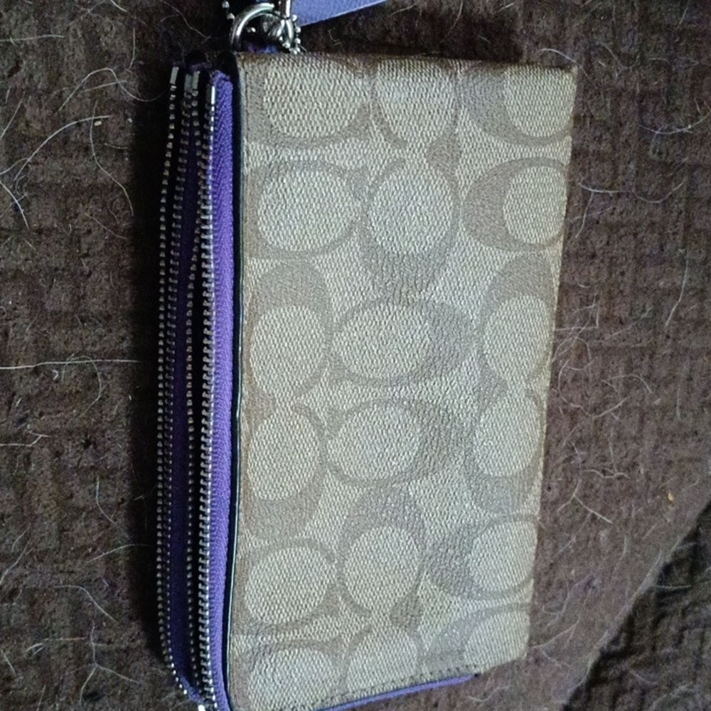 Coach Signature Brown and Purple Wristlet - Picture 3 of 4